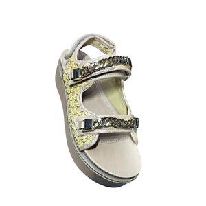 ASOS Tiger chunky Luxury Chain-Embellished Woven Platform in natural weave, size